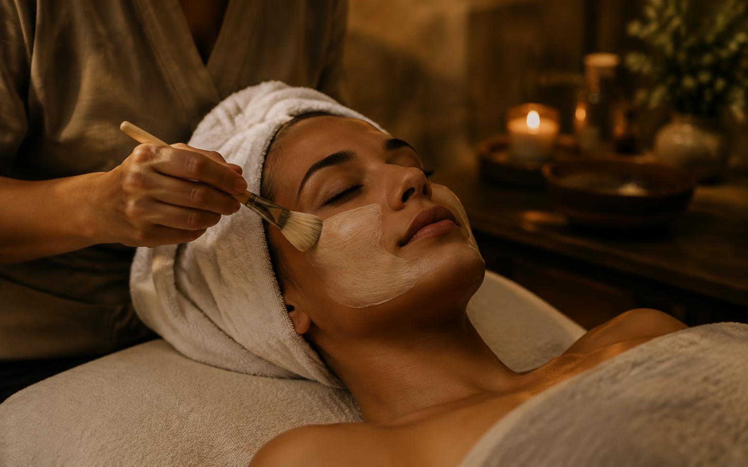 Client relaxing during a facial treatment